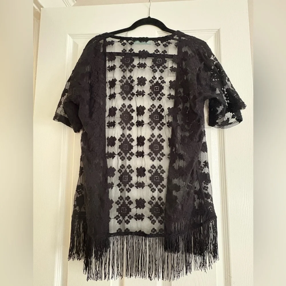 Maurice’s Black Lace Fringe Kimono, Medium - Picture 2 of 3